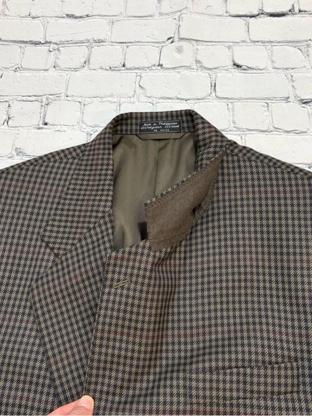 Gianelli Blazer Jacket Mens 40s Olive Green Polyester Wool Blend Houndstooth - Picture 9 of 16